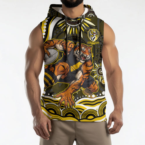 Personalized Richmond Tigers Sleeveless Hoodie Aboriginal Dot Art - Dreamtime Football Mascot