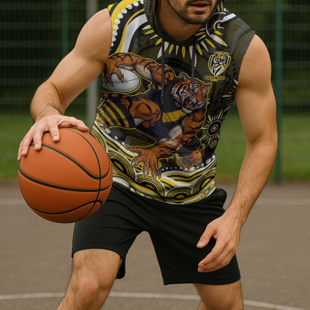 Personalized Richmond Tigers Sleeveless Hoodie Aboriginal Dot Art - Dreamtime Football Mascot