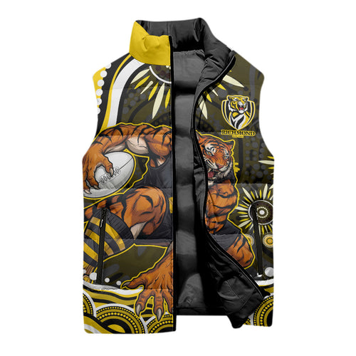Personalized Richmond Tigers Sleeveless Puffer Jacket Aboriginal Dot Art - Dreamtime Football Mascot