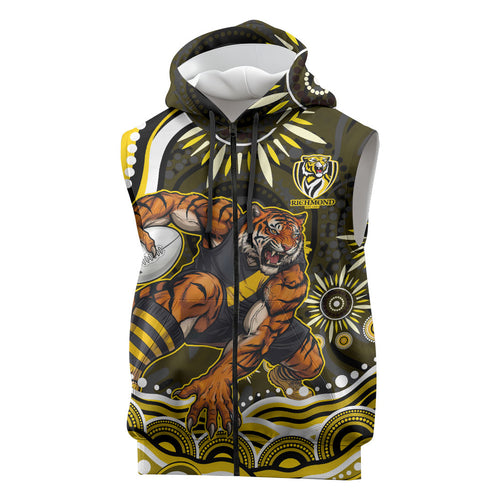 Personalized Richmond Tigers Sleeveless Zip Hoodie Aboriginal Dot Art - Dreamtime Football Mascot