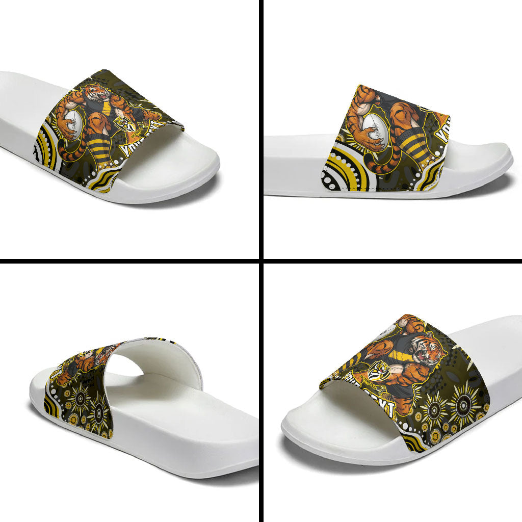 Personalized Richmond Tigers Slide Sandals Aboriginal Dot Art - Dreamtime Football Mascot