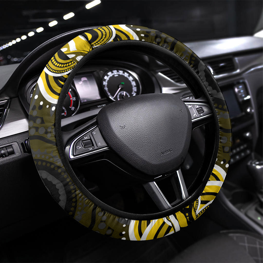 Richmond Tigers Steering Wheel Cover Aboriginal Dot Art - Dreamtime Football Mascot