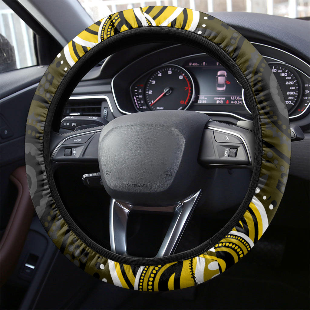 Richmond Tigers Steering Wheel Cover Aboriginal Dot Art - Dreamtime Football Mascot
