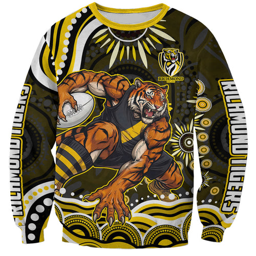 Personalized Richmond Tigers Sweatshirt Aboriginal Dot Art - Dreamtime Football Mascot