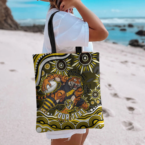 Personalized Richmond Tigers Tote Bag Aboriginal Dot Art - Dreamtime Football Mascot