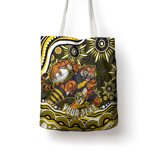Personalized Richmond Tigers Tote Bag Aboriginal Dot Art - Dreamtime Football Mascot