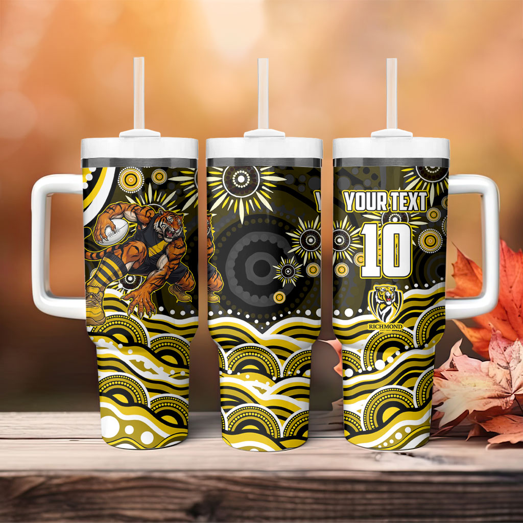 Personalized Richmond Tigers Tumbler With Handle Aboriginal Dot Art - Dreamtime Football Mascot