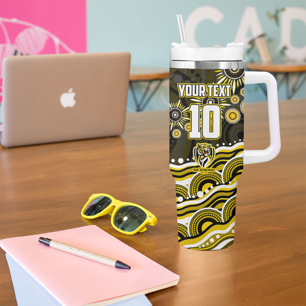 Personalized Richmond Tigers Tumbler With Handle Aboriginal Dot Art - Dreamtime Football Mascot
