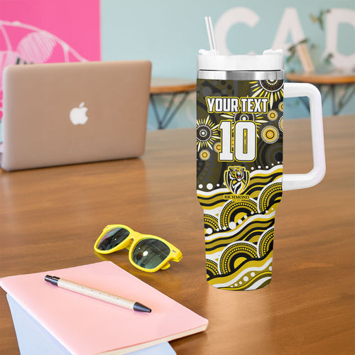 Personalized Richmond Tigers Tumbler With Handle Aboriginal Dot Art - Dreamtime Football Mascot