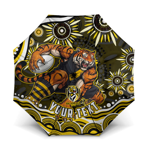 Personalized Richmond Tigers Umbrella Aboriginal Dot Art - Dreamtime Football Mascot