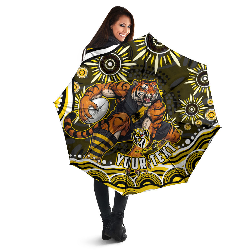 Personalized Richmond Tigers Umbrella Aboriginal Dot Art - Dreamtime Football Mascot