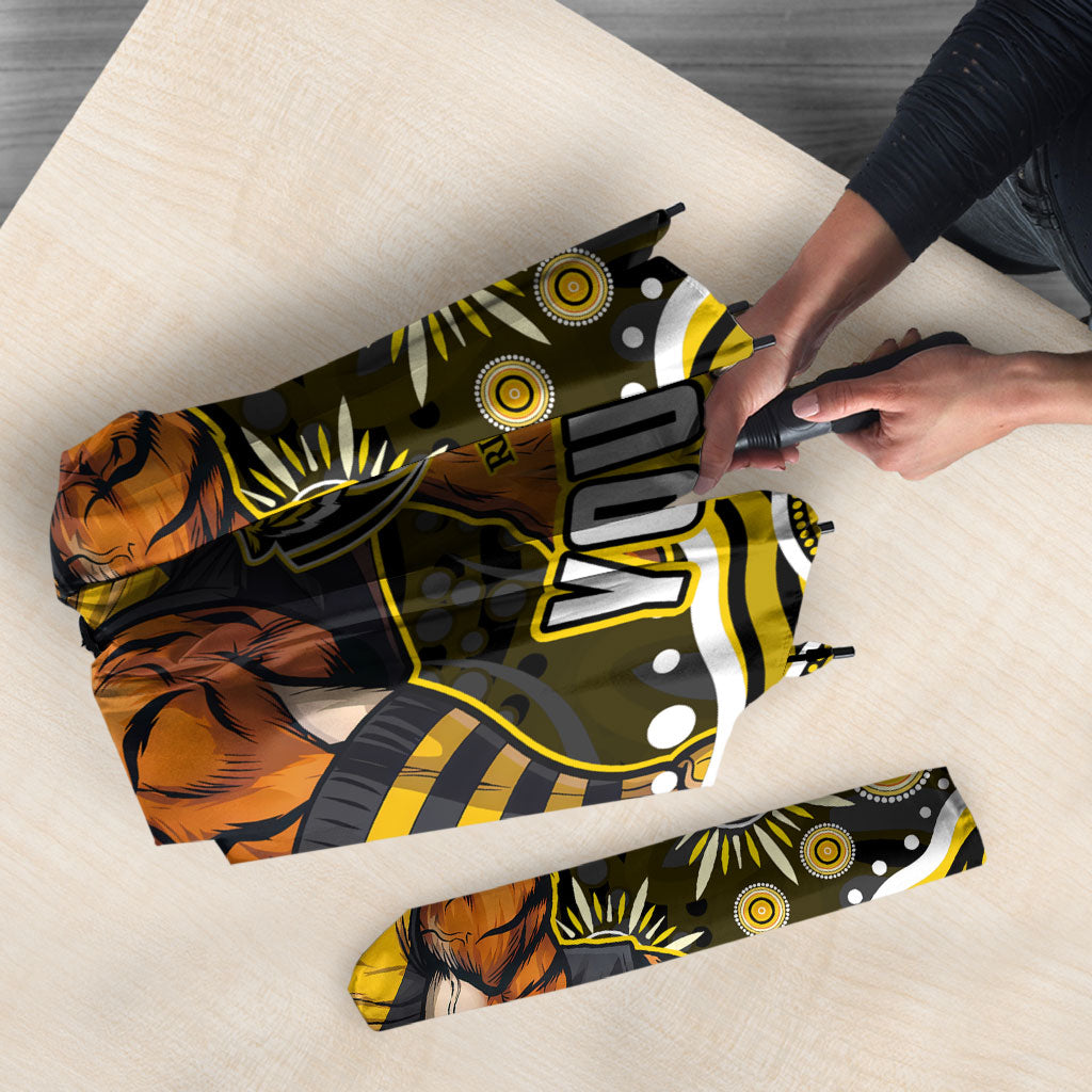 Personalized Richmond Tigers Umbrella Aboriginal Dot Art - Dreamtime Football Mascot