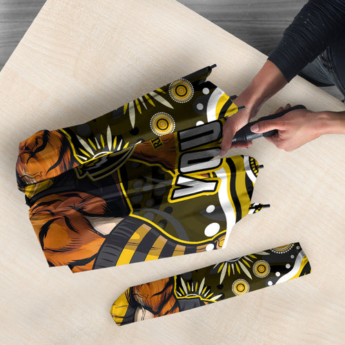 Personalized Richmond Tigers Umbrella Aboriginal Dot Art - Dreamtime Football Mascot