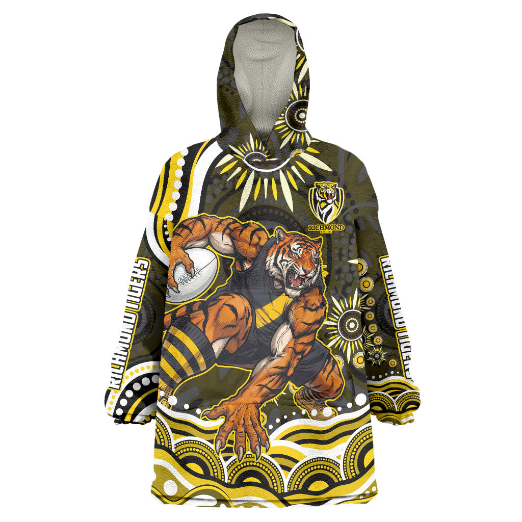 Personalized Richmond Tigers Wearable Blanket Hoodie Aboriginal Dot Art - Dreamtime Football Mascot