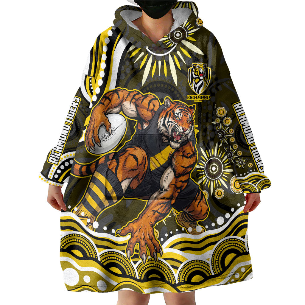Personalized Richmond Tigers Wearable Blanket Hoodie Aboriginal Dot Art - Dreamtime Football Mascot