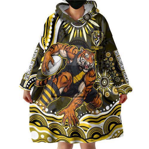Personalized Richmond Tigers Wearable Blanket Hoodie Aboriginal Dot Art - Dreamtime Football Mascot