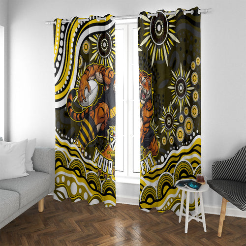 Personalized Richmond Tigers Window Curtain Aboriginal Dot Art - Dreamtime Football Mascot