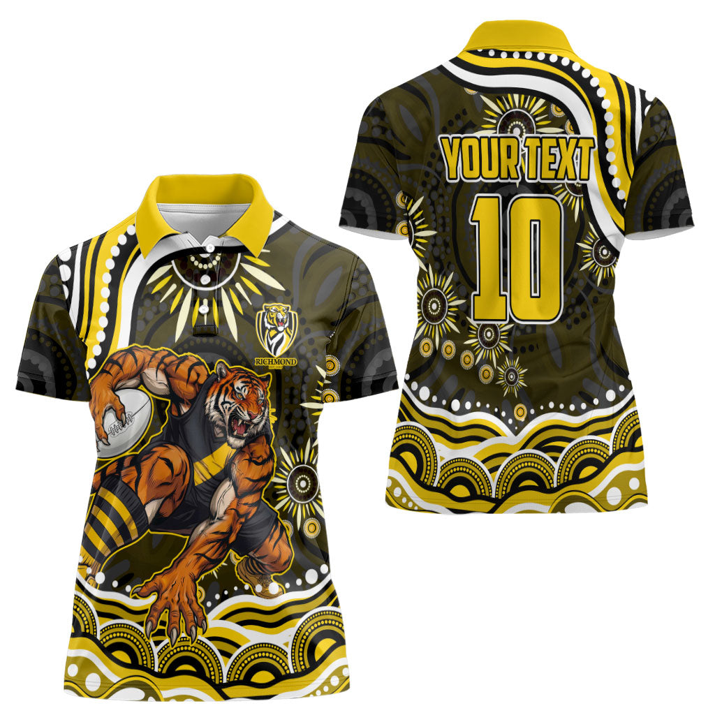 Personalized Richmond Tigers Women Polo Shirt Aboriginal Dot Art - Dreamtime Football Mascot
