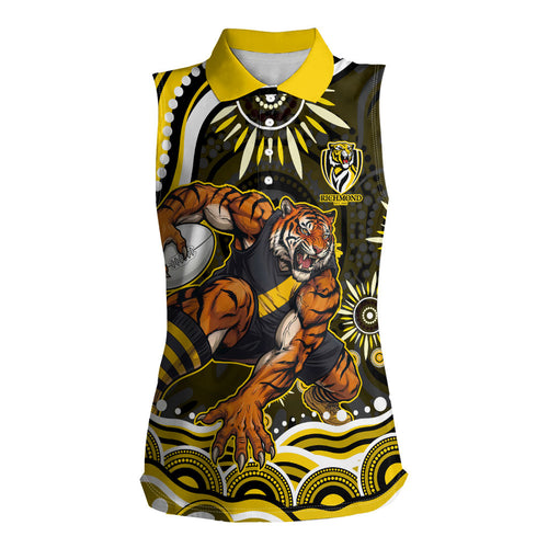 Personalized Richmond Tigers Women Sleeveless Polo Shirt Aboriginal Dot Art - Dreamtime Football Mascot