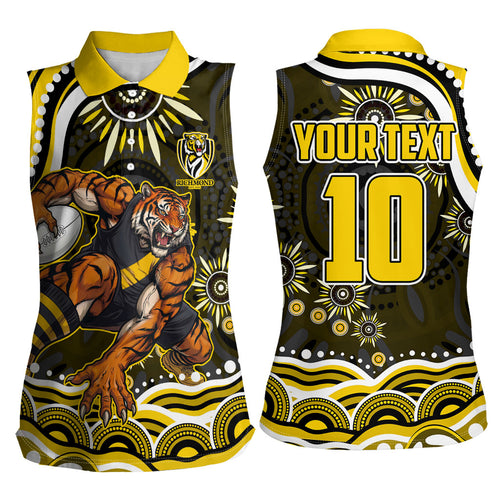 Personalized Richmond Tigers Women Sleeveless Polo Shirt Aboriginal Dot Art - Dreamtime Football Mascot