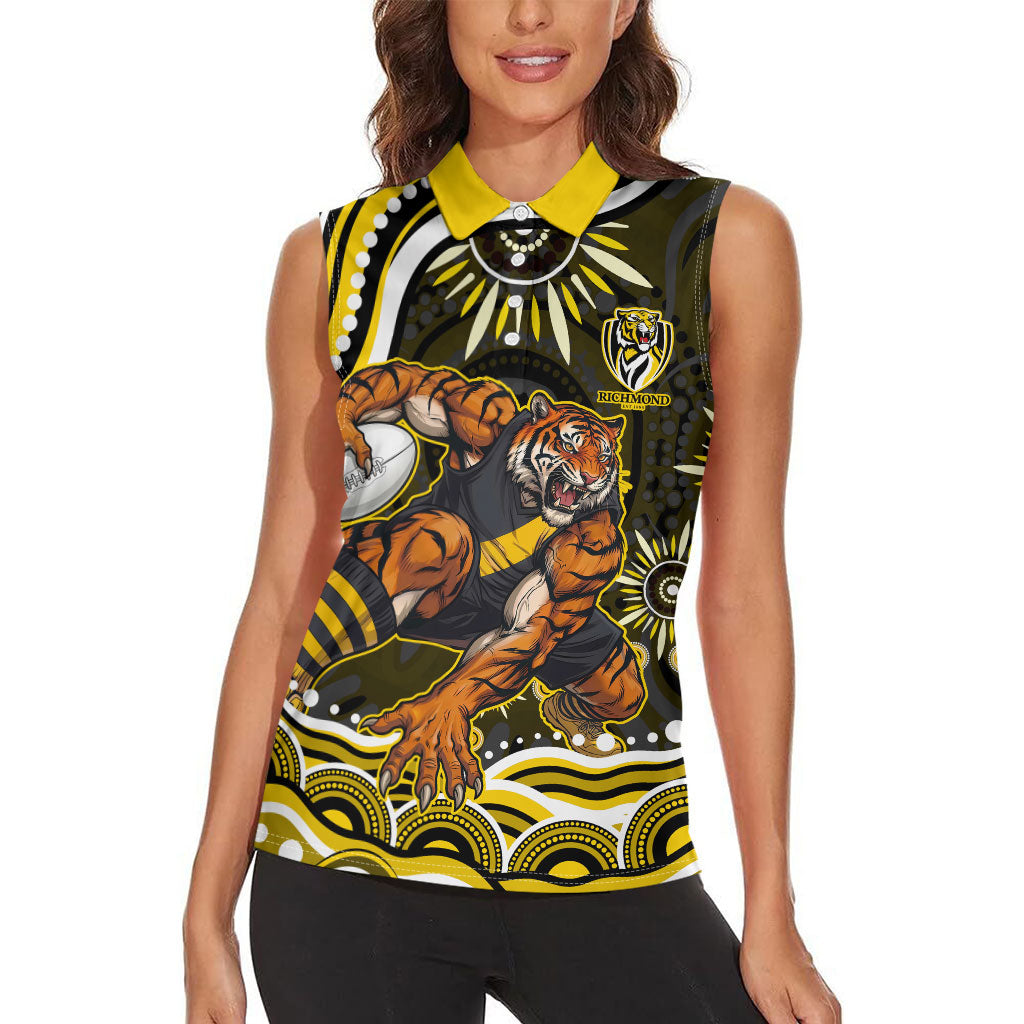 Personalized Richmond Tigers Women Sleeveless Polo Shirt Aboriginal Dot Art - Dreamtime Football Mascot