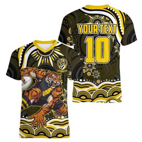 Personalized Richmond Tigers Women V-Neck T-Shirt Aboriginal Dot Art - Dreamtime Football Mascot