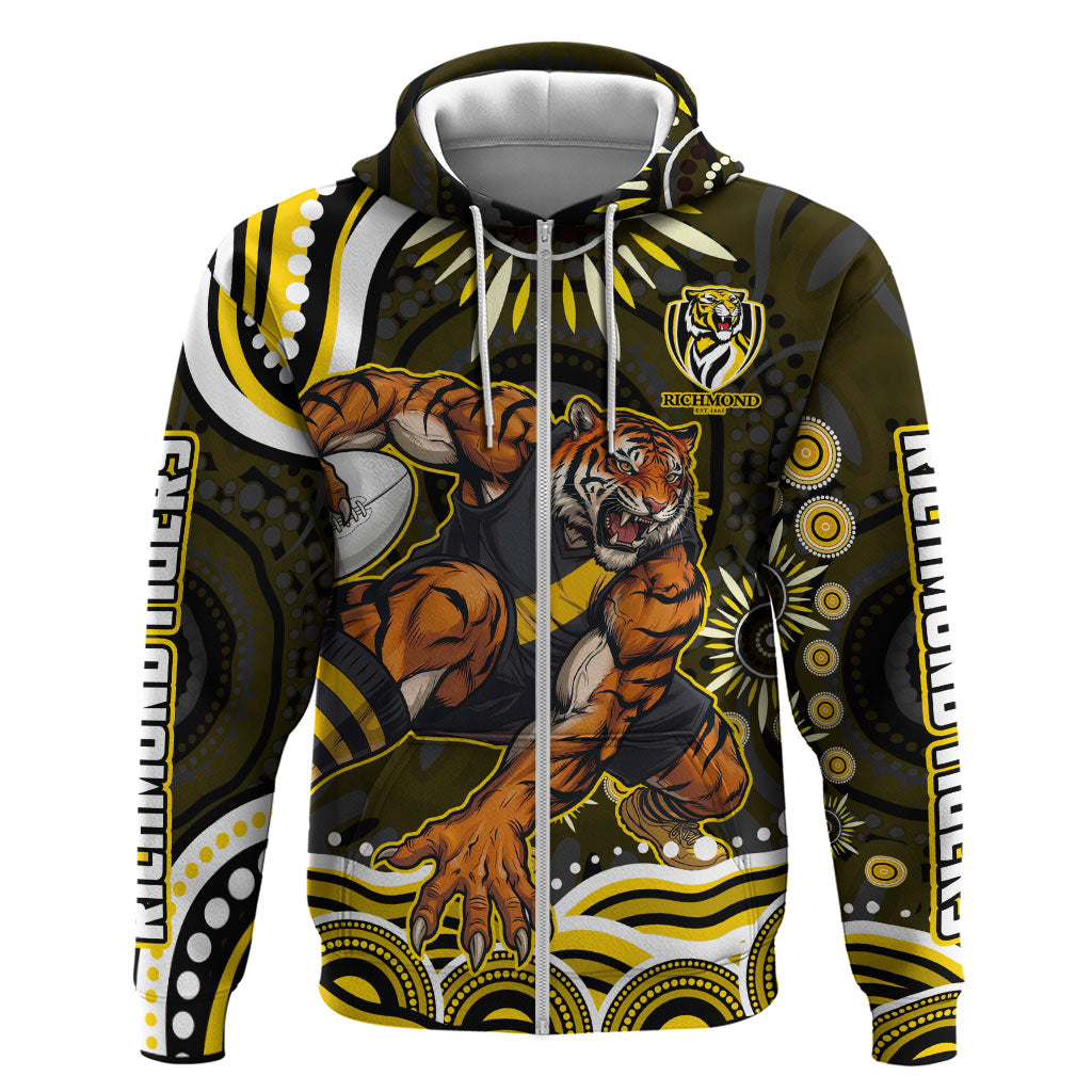 Personalized Richmond Tigers Zip Hoodie Aboriginal Dot Art - Dreamtime Football Mascot
