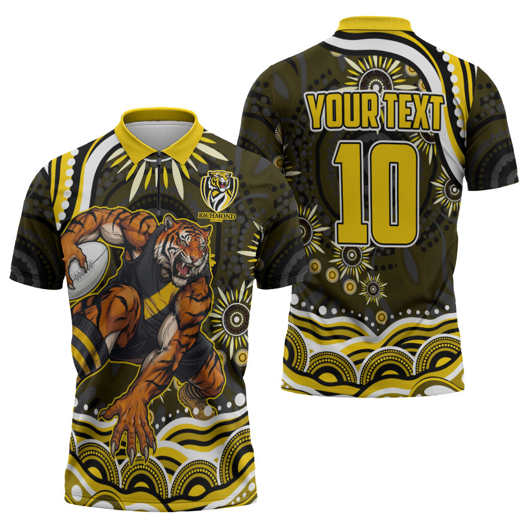 Personalized Richmond Tigers Zipper Polo Shirt Aboriginal Dot Art - Dreamtime Football Mascot