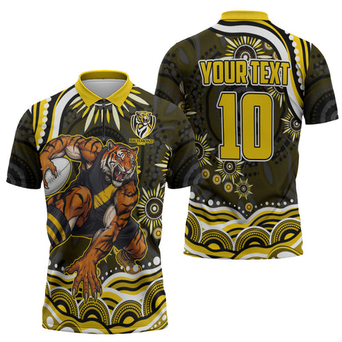 Personalized Richmond Tigers Zipper Polo Shirt Aboriginal Dot Art - Dreamtime Football Mascot