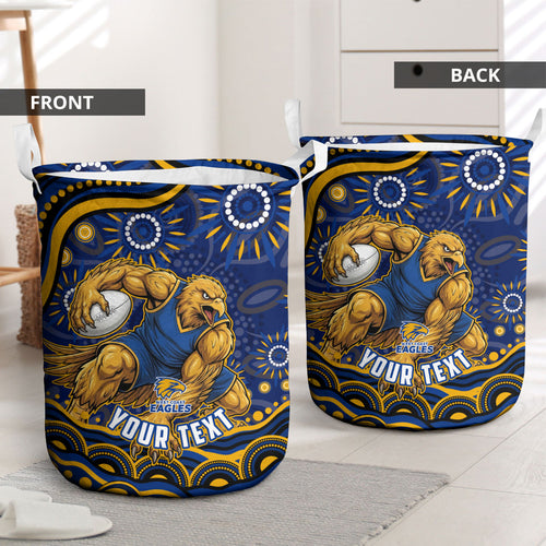 Personalized West Coast Eagles AFL Mascot Laundry Basket Aboriginal Dot Art - Dreamtime Football Mascot