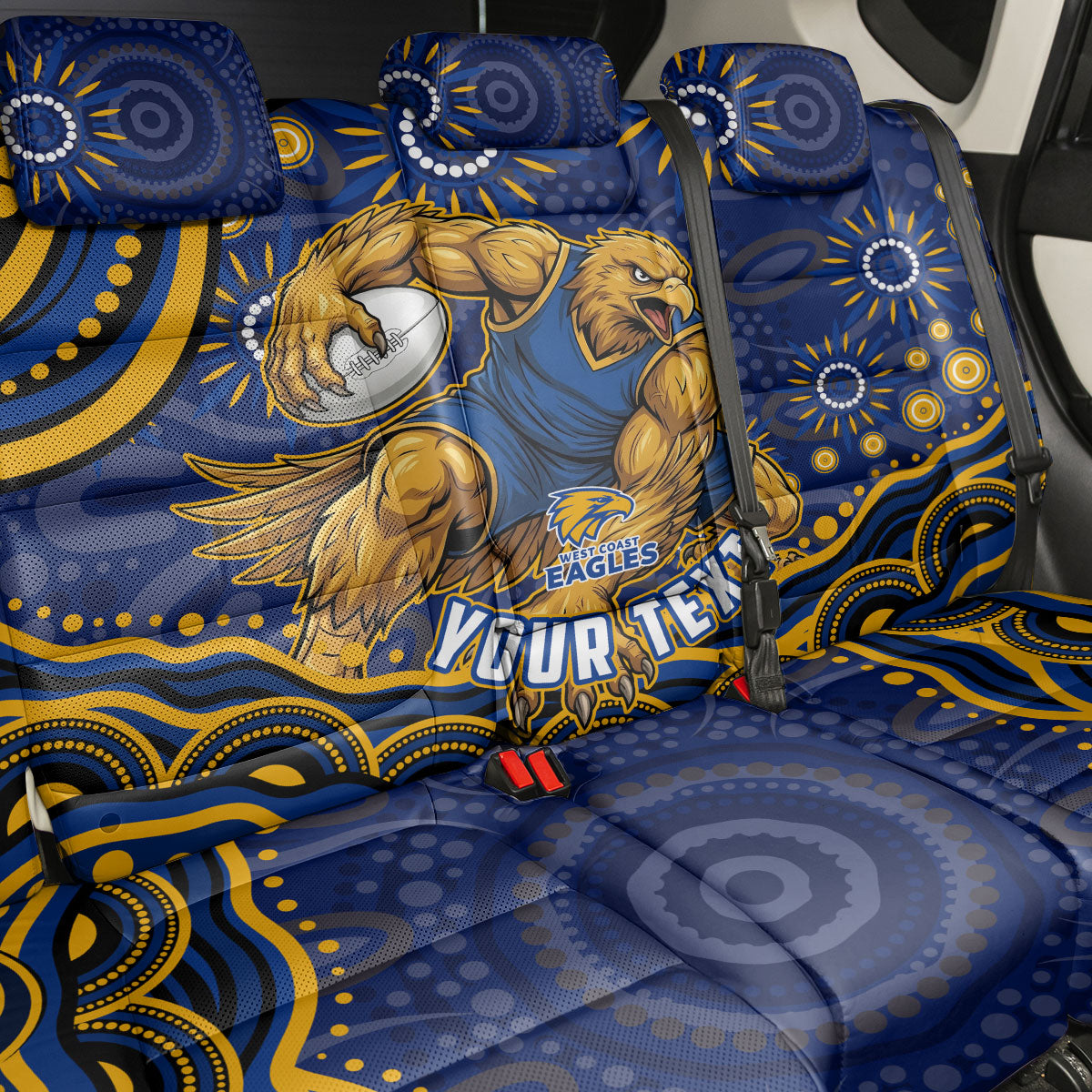 Personalized West Coast Eagles AFL Mascot Back Car Seat Cover Aboriginal Dot Art - Dreamtime Football Mascot
