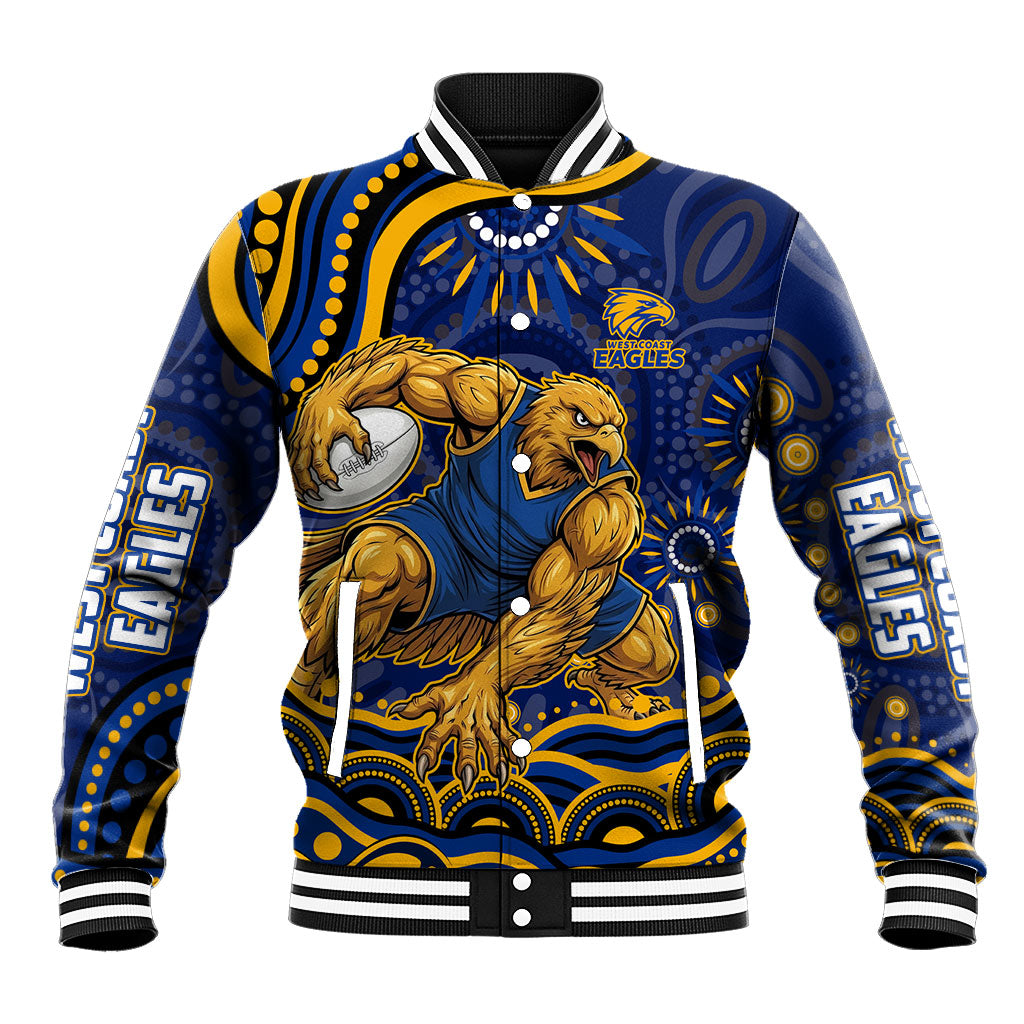 Personalized West Coast Eagles AFL Mascot Baseball Jacket Aboriginal Dot Art - Dreamtime Football Mascot
