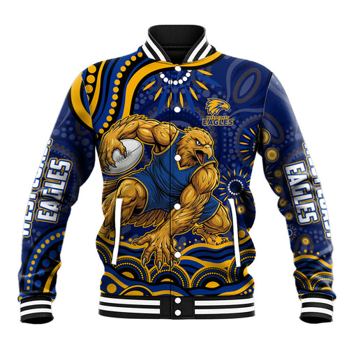 Personalized West Coast Eagles AFL Mascot Baseball Jacket Aboriginal Dot Art - Dreamtime Football Mascot