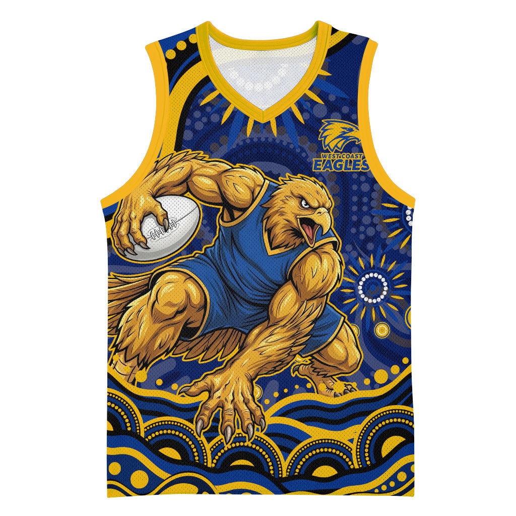 Personalized West Coast Eagles AFL Mascot Basketball Jersey Aboriginal Dot Art - Dreamtime Football Mascot