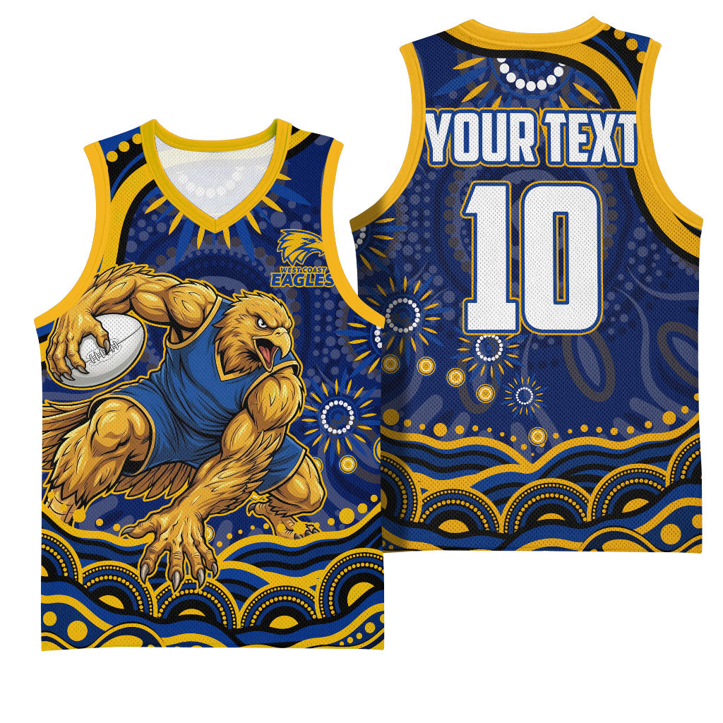 Personalized West Coast Eagles AFL Mascot Basketball Jersey Aboriginal Dot Art - Dreamtime Football Mascot