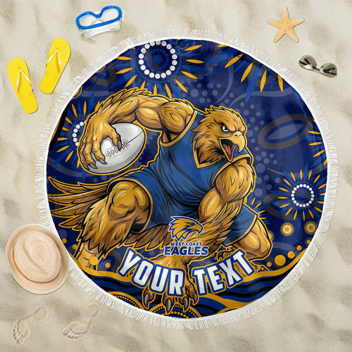 Personalized West Coast Eagles AFL Mascot Beach Blanket Aboriginal Dot Art - Dreamtime Football Mascot