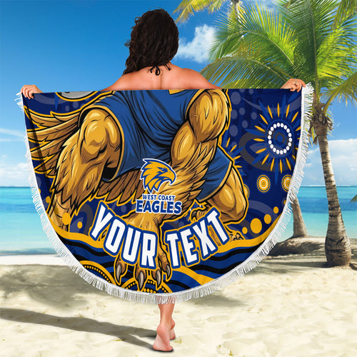 Personalized West Coast Eagles AFL Mascot Beach Blanket Aboriginal Dot Art - Dreamtime Football Mascot