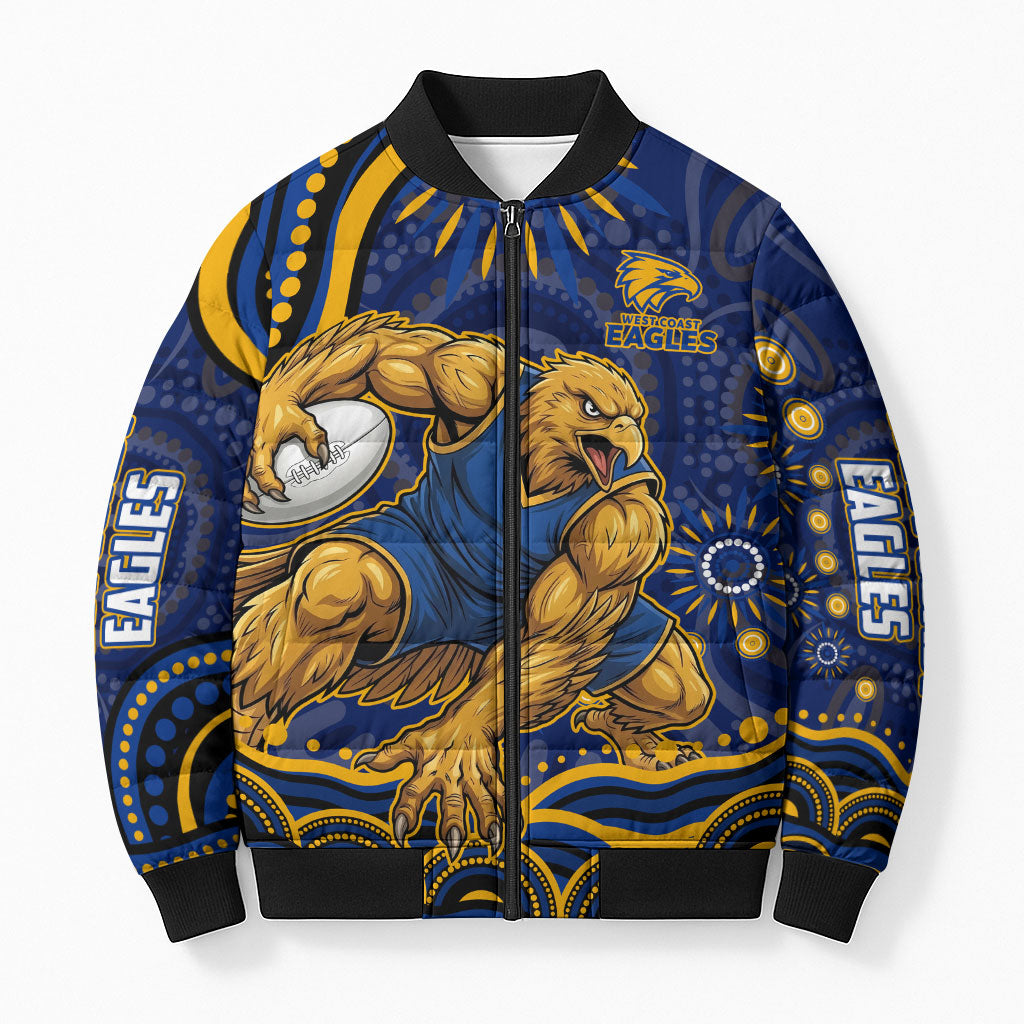 Personalized West Coast Eagles AFL Mascot Bomber Puffer Jacket Aboriginal Dot Art - Dreamtime Football Mascot