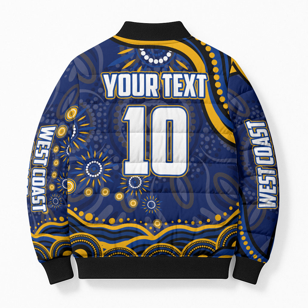 Personalized West Coast Eagles AFL Mascot Bomber Puffer Jacket Aboriginal Dot Art - Dreamtime Football Mascot