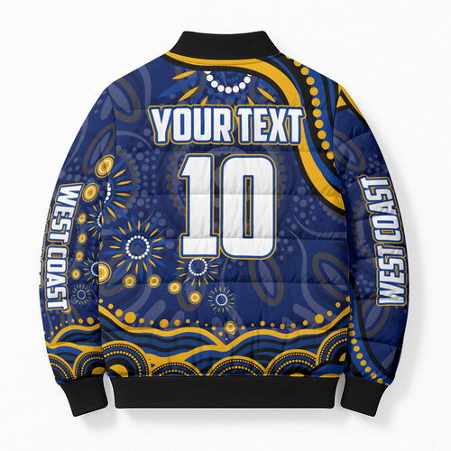 Personalized West Coast Eagles AFL Mascot Bomber Puffer Jacket Aboriginal Dot Art - Dreamtime Football Mascot