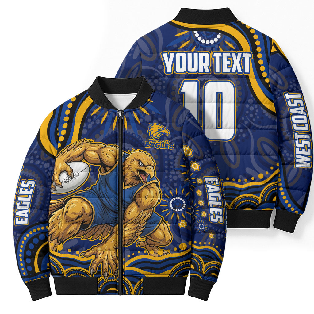 Personalized West Coast Eagles AFL Mascot Bomber Puffer Jacket Aboriginal Dot Art - Dreamtime Football Mascot