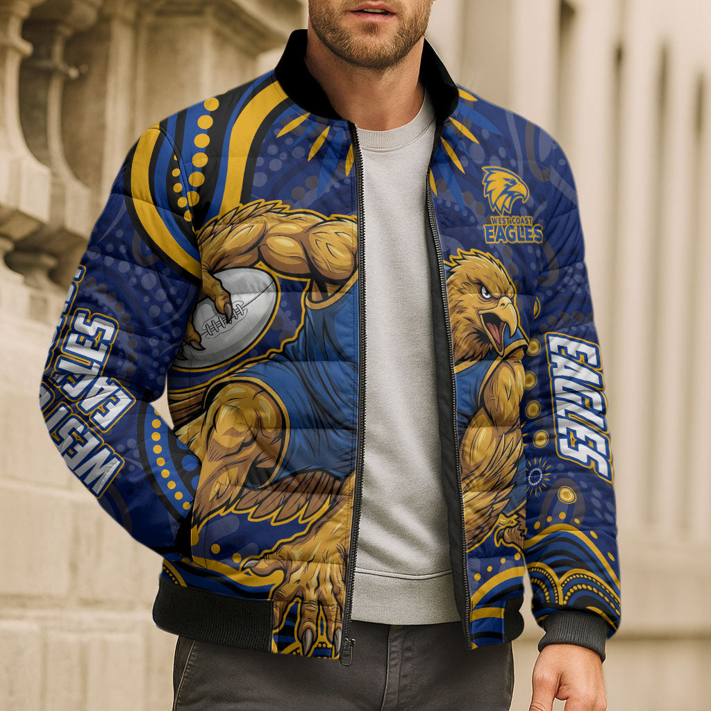 Personalized West Coast Eagles AFL Mascot Bomber Puffer Jacket Aboriginal Dot Art - Dreamtime Football Mascot