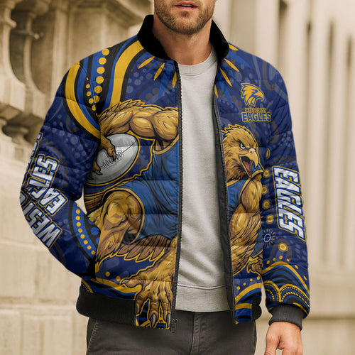 Personalized West Coast Eagles AFL Mascot Bomber Puffer Jacket Aboriginal Dot Art - Dreamtime Football Mascot