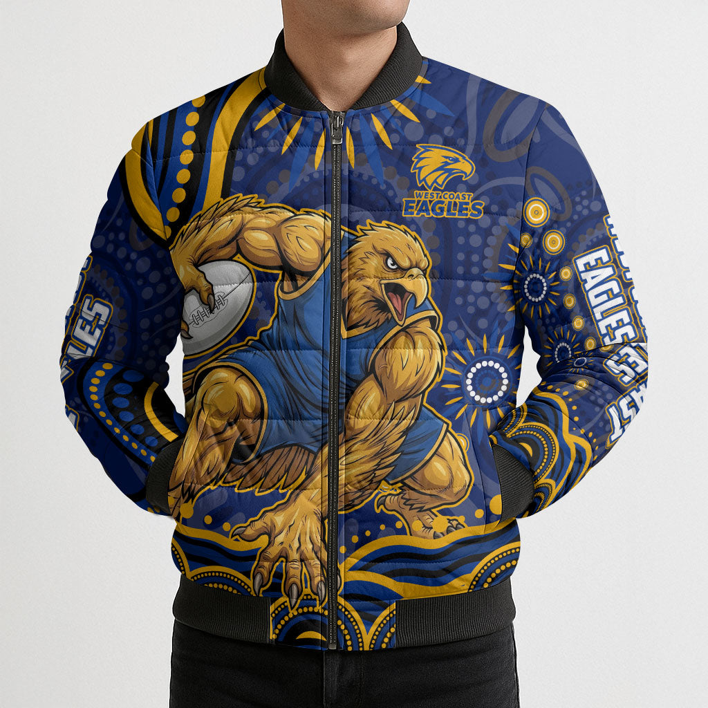Personalized West Coast Eagles AFL Mascot Bomber Puffer Jacket Aboriginal Dot Art - Dreamtime Football Mascot