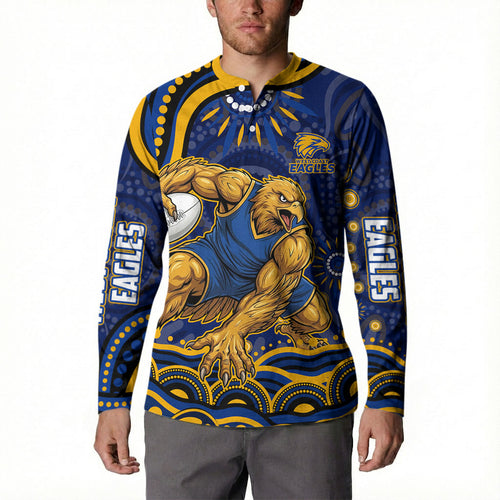 Personalized West Coast Eagles AFL Mascot Button Sweatshirt Aboriginal Dot Art - Dreamtime Football Mascot