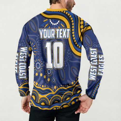 Personalized West Coast Eagles AFL Mascot Button Sweatshirt Aboriginal Dot Art - Dreamtime Football Mascot