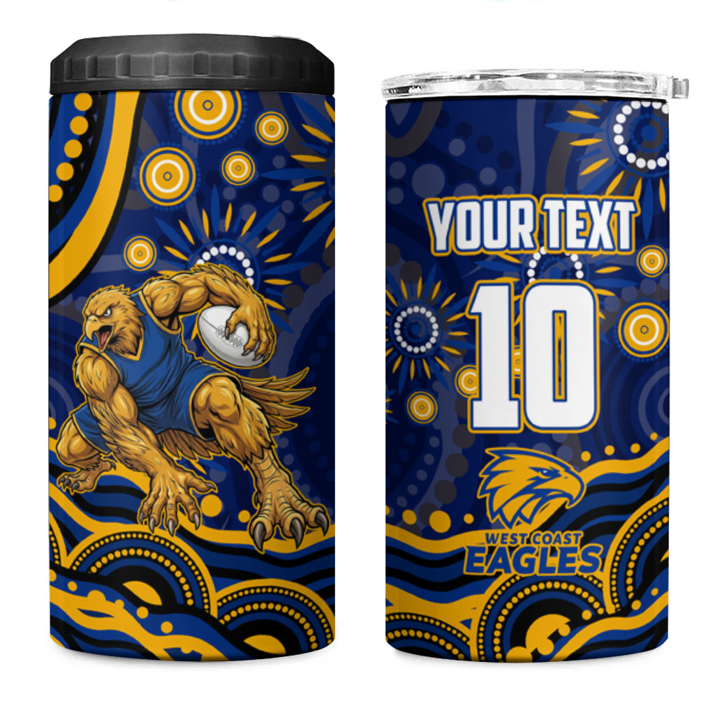 Personalized West Coast Eagles AFL Mascot 4 in 1 Can Cooler Tumbler Aboriginal Dot Art - Dreamtime Football Mascot