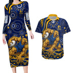 Personalized West Coast Eagles AFL Mascot Couples Matching Long Sleeve Bodycon Dress and Hawaiian Shirt Aboriginal Dot Art - Dreamtime Football Mascot