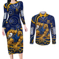 Personalized West Coast Eagles AFL Mascot Couples Matching Long Sleeve Bodycon Dress and Long Sleeve Button Shirt Aboriginal Dot Art - Dreamtime Football Mascot