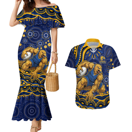 Personalized West Coast Eagles AFL Mascot Couples Matching Mermaid Dress and Hawaiian Shirt Aboriginal Dot Art - Dreamtime Football Mascot